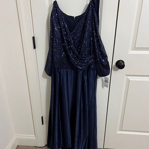 Alex Evenings Blue  V-Neck Sequin Chiffon Gown Size 18 NWT - Blue
